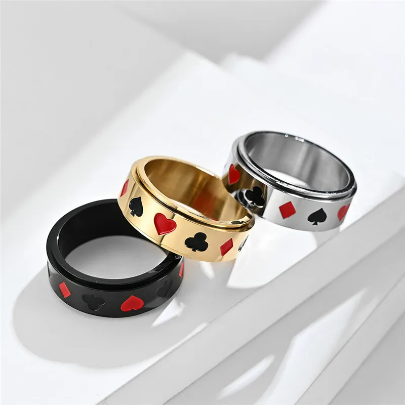 Stainless steel spinner ring poker silver gold black anxiety ring for men for women