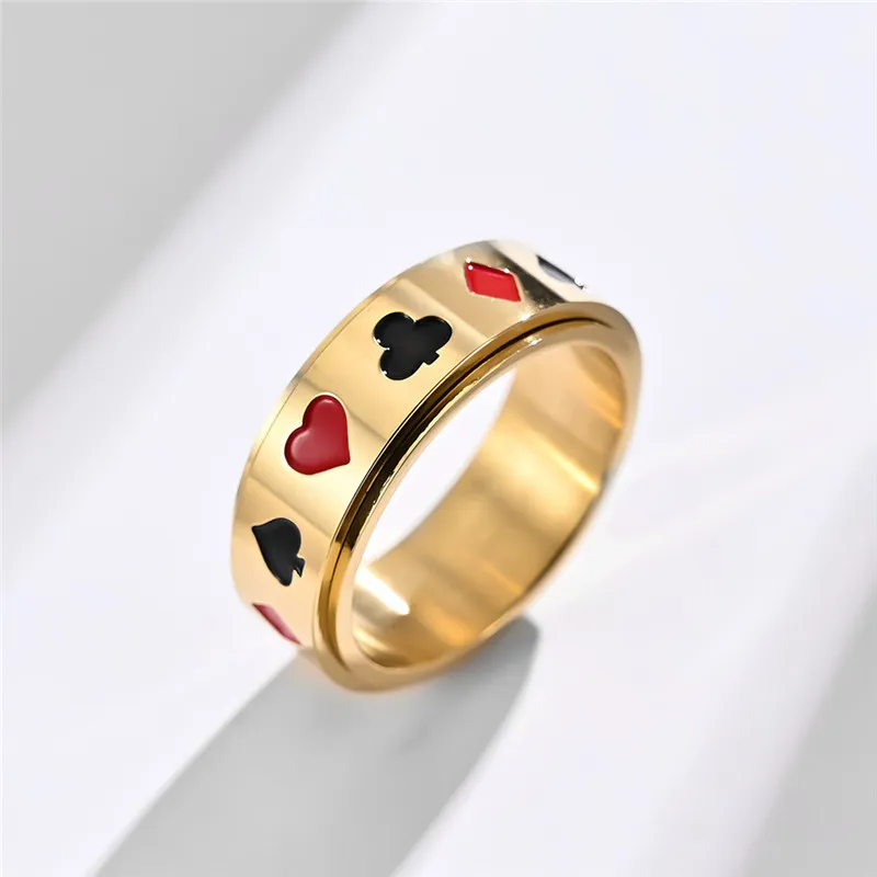 Stainless steel spinner ring poker silver gold black anxiety ring for men for women