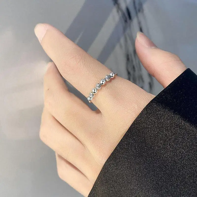 Beaded fidget ring sterling silver anxiety ring worry ring