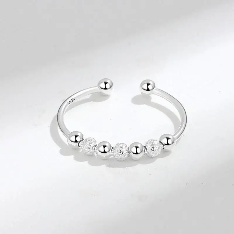 Beaded fidget ring sterling silver anxiety ring worry ring
