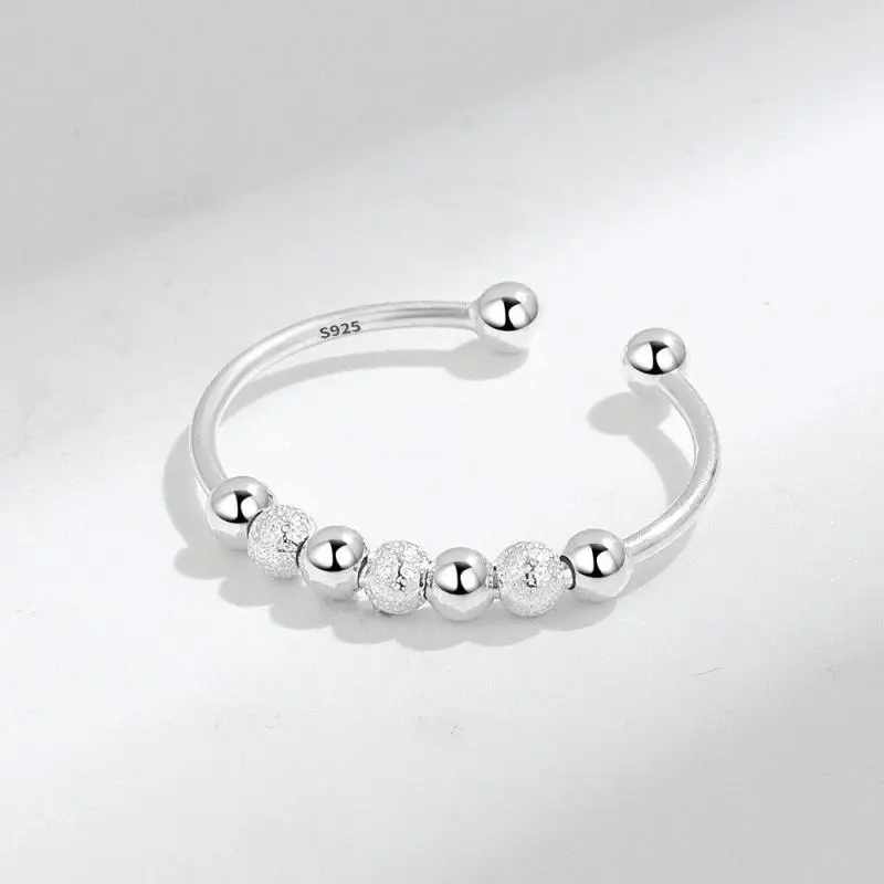 Beaded fidget ring sterling silver anxiety ring worry ring