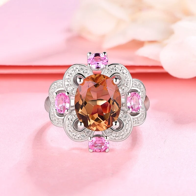Zultanite ring large cocktail ring pink and orange 925 sterling silver