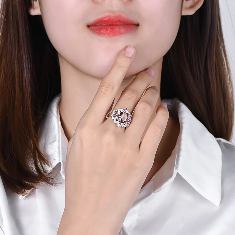 Zultanite ring large cocktail ring pink and orange 925 sterling silver