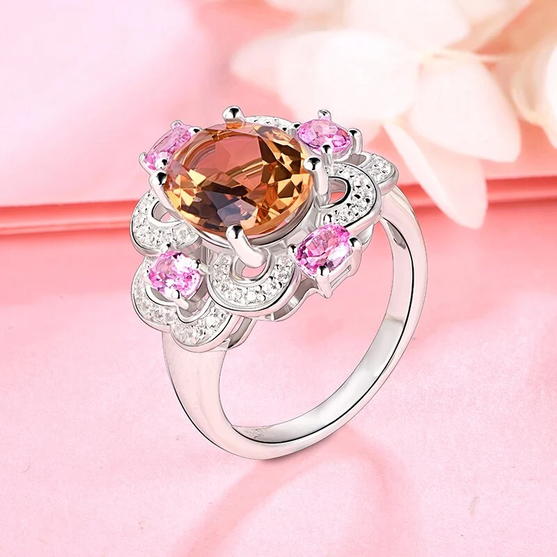 Zultanite ring large cocktail ring pink and orange 925 sterling silver