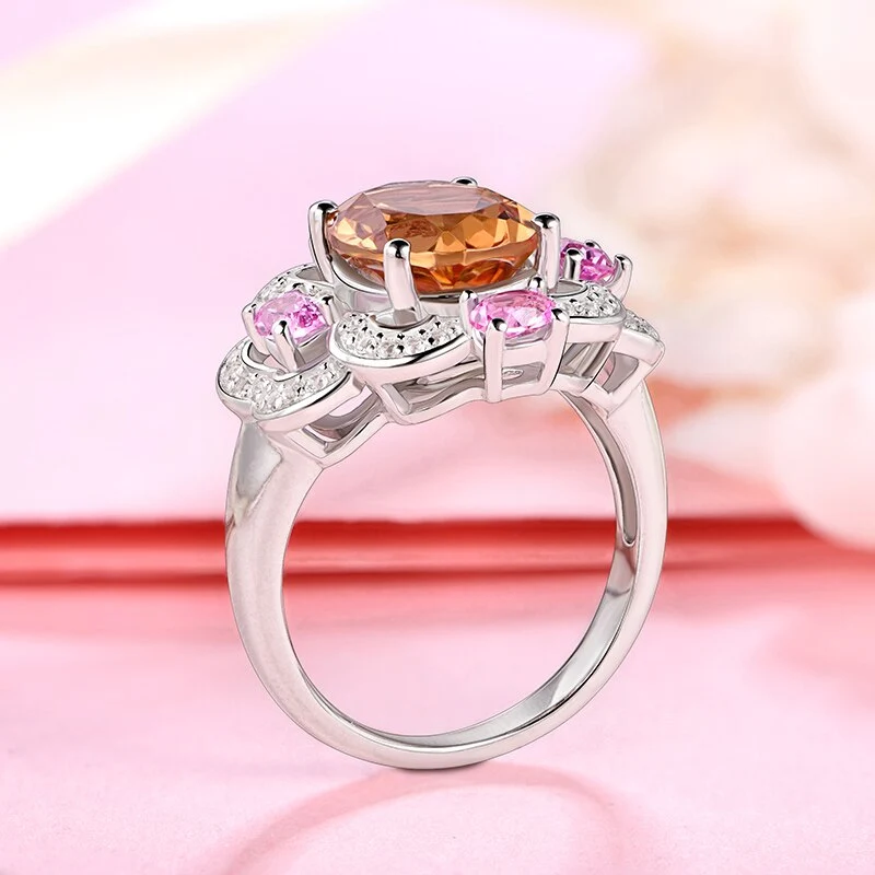 Zultanite ring large cocktail ring pink and orange 925 sterling silver