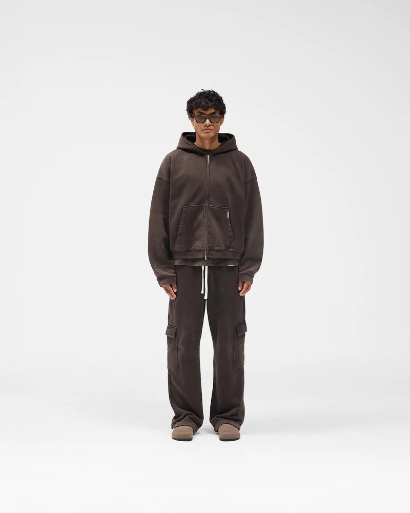 Initial Boxy Zip Through Hoodie - Coffee
