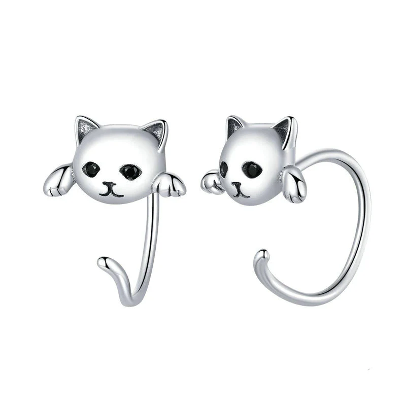 Cute cat earrings sterling silver