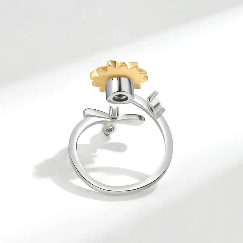 Anxiety spinner ring sunflower and bee sterling silver