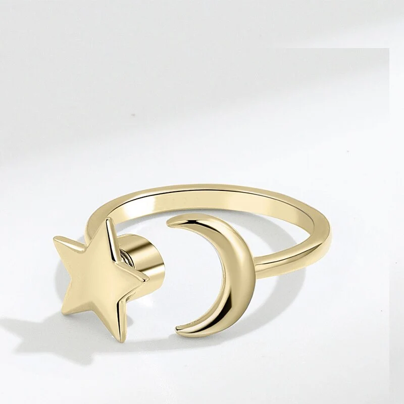 Anxiety relief ring moon and star sterling silver