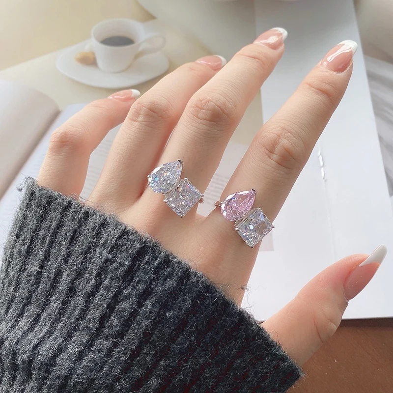 Moi et toi ring pink and clear engagement ring