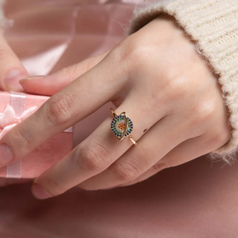 Rotatable planet anxiety ring 925 sterling silver