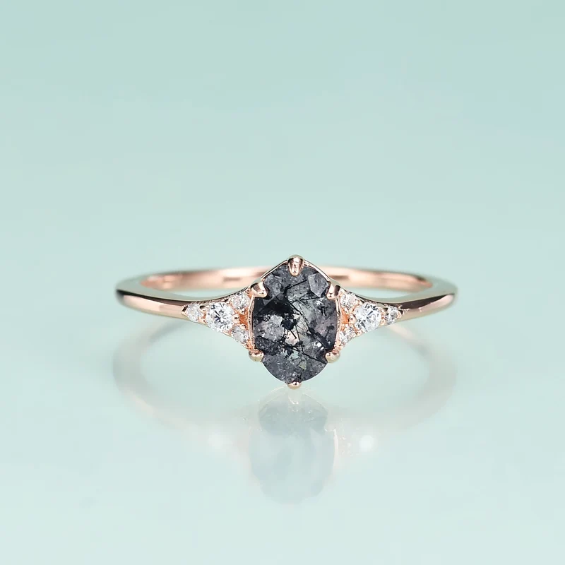 Black rutilated quartz ring oval cut natural rutilated quartz engagement ring