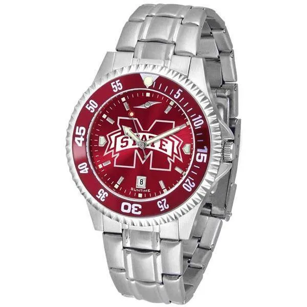 Mississippi State Bulldogs Mens Competitor AnoChrome Steel Band Watch w/ Colored Bezel