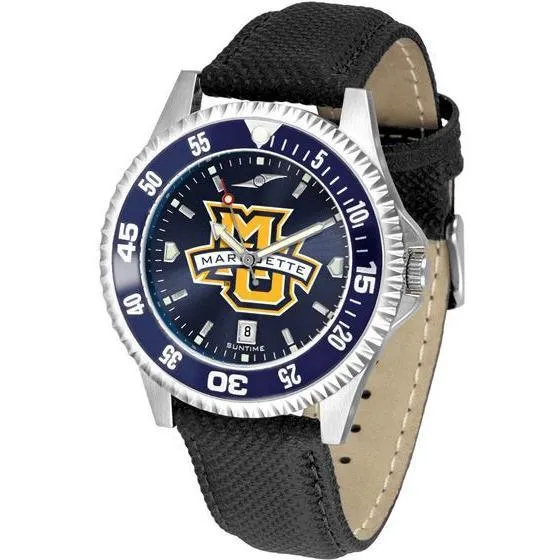 Marquette Golden Eagles Mens Competitor Ano Poly/Leather Band Watch w/ Colored Bezel