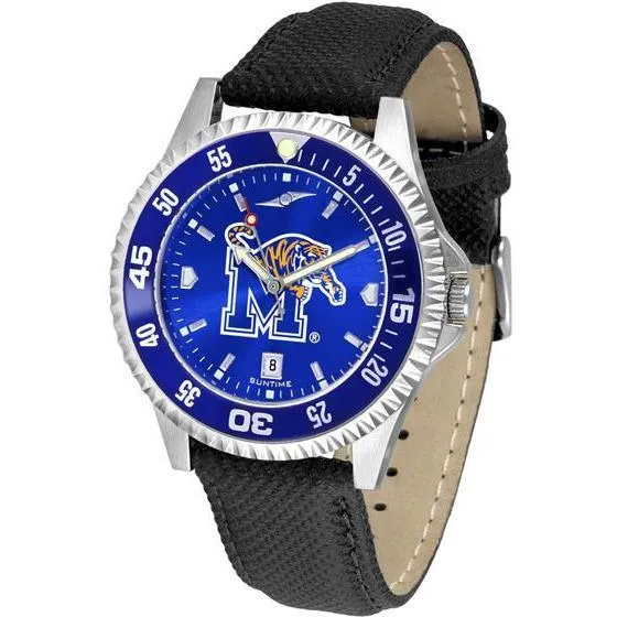 Memphis Tigers Mens Competitor Ano Poly/Leather Band Watch w/ Colored Bezel