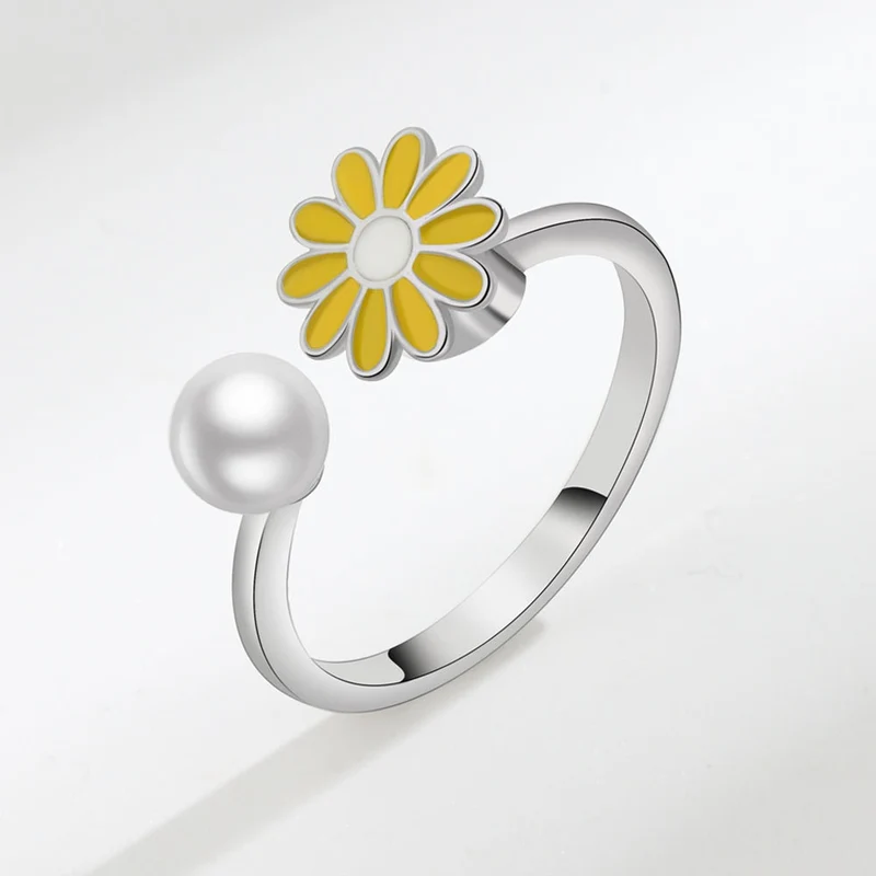 Anxiety ring for women red yellow and white flower sterling silver