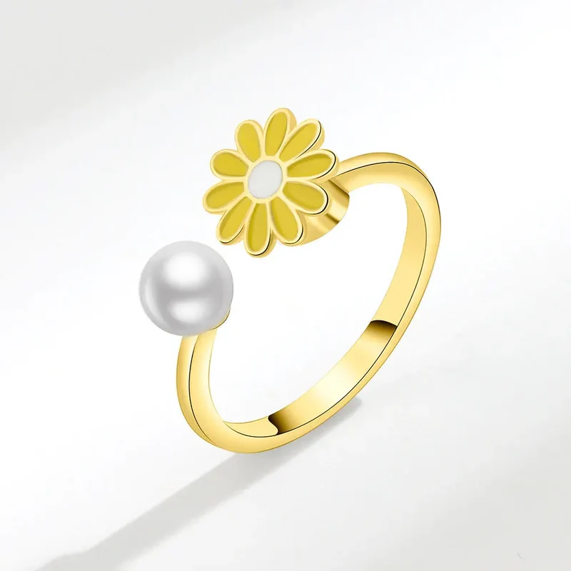 Anxiety ring for women red yellow and white flower sterling silver