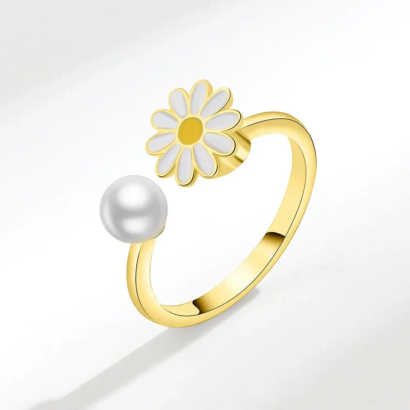 Anxiety ring for women red yellow and white flower sterling silver