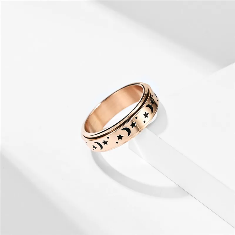 Moon and star anxiety ring stainless steel