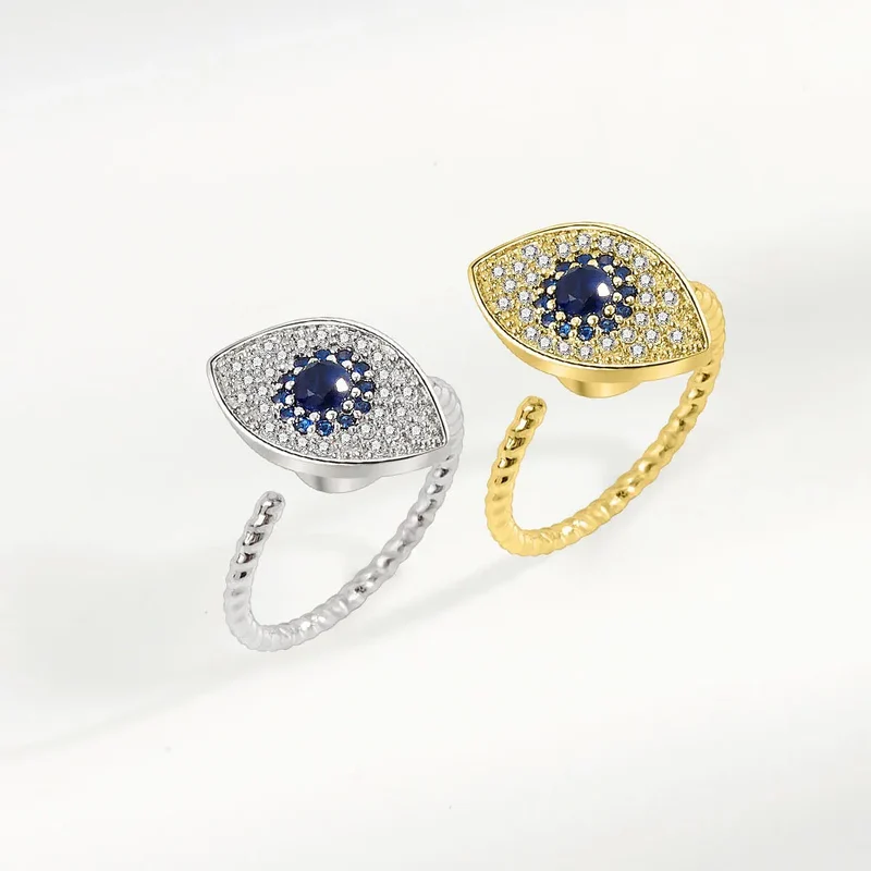 Rotatable evil eye anxiety ring sterling silver
