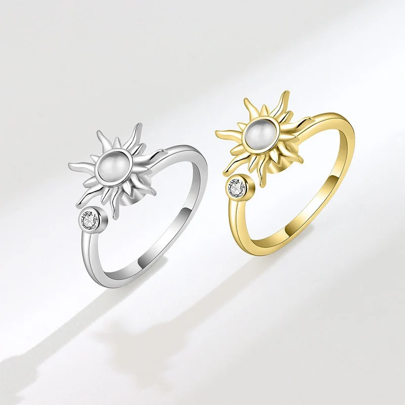 Fidget ring for anxiety with a sunflower sterling silver
