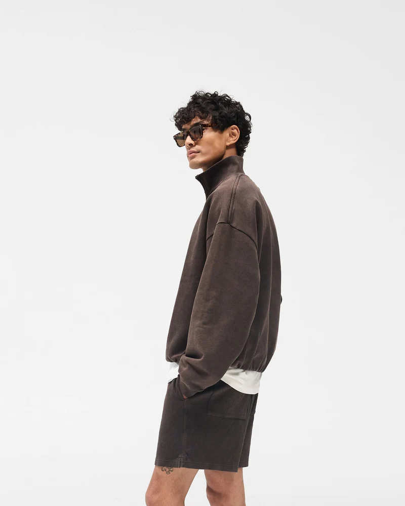 Initial Funnel Neck Quarter Zip Sweatshirt - Coffee