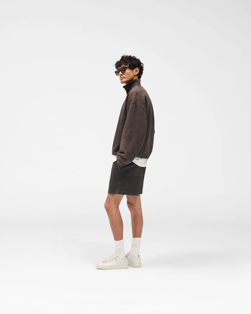 Initial Funnel Neck Quarter Zip Sweatshirt - Coffee