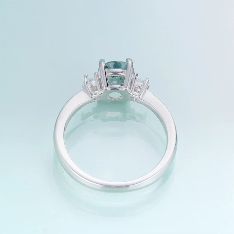 Green moss agate ring classic three-stone engagement ring in silver