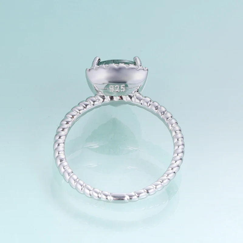 Moss agate ring trillion-cut in 925 sterling silver