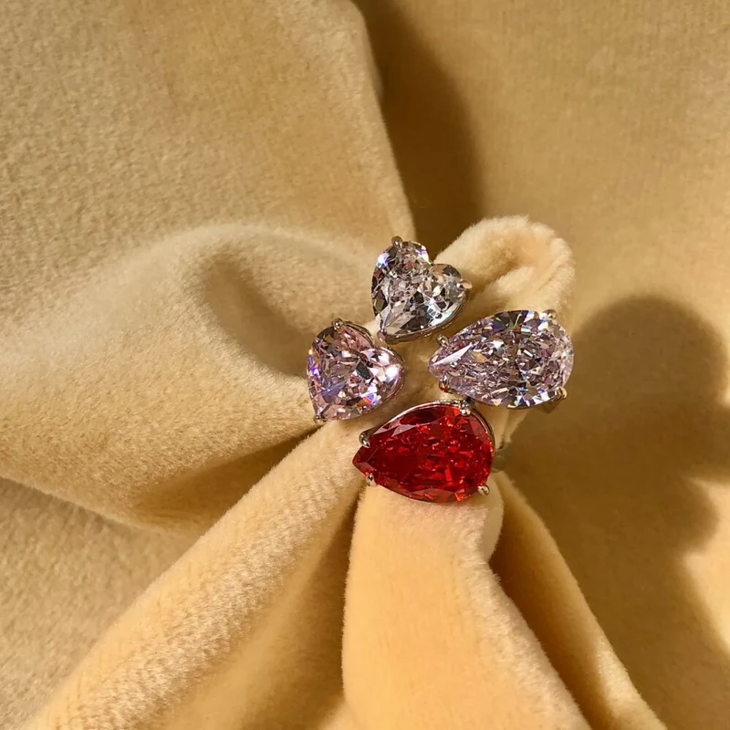 Heart-shaped toi et moi ring pink and red resizable