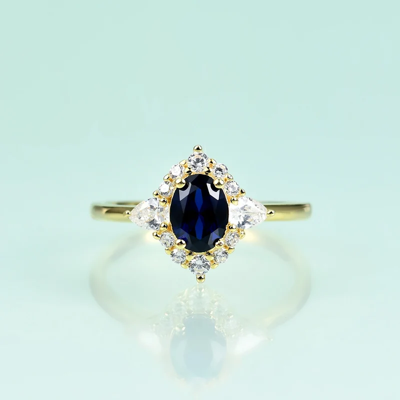 Gold tanzanite ring with clear cz blue tanzanite ring sterling silver