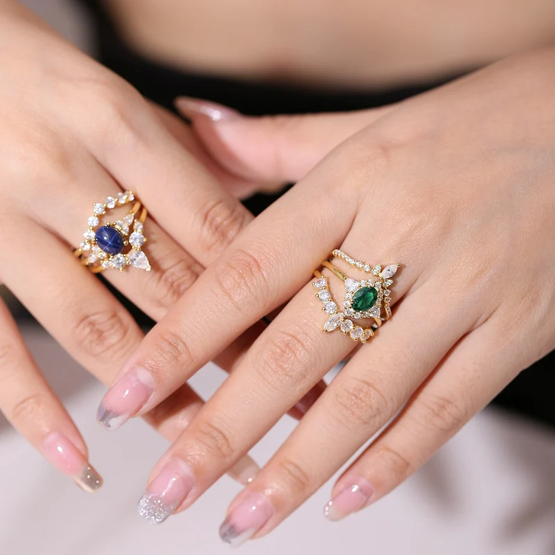 Gold emerald ring with diamonds vintage style engagement ring