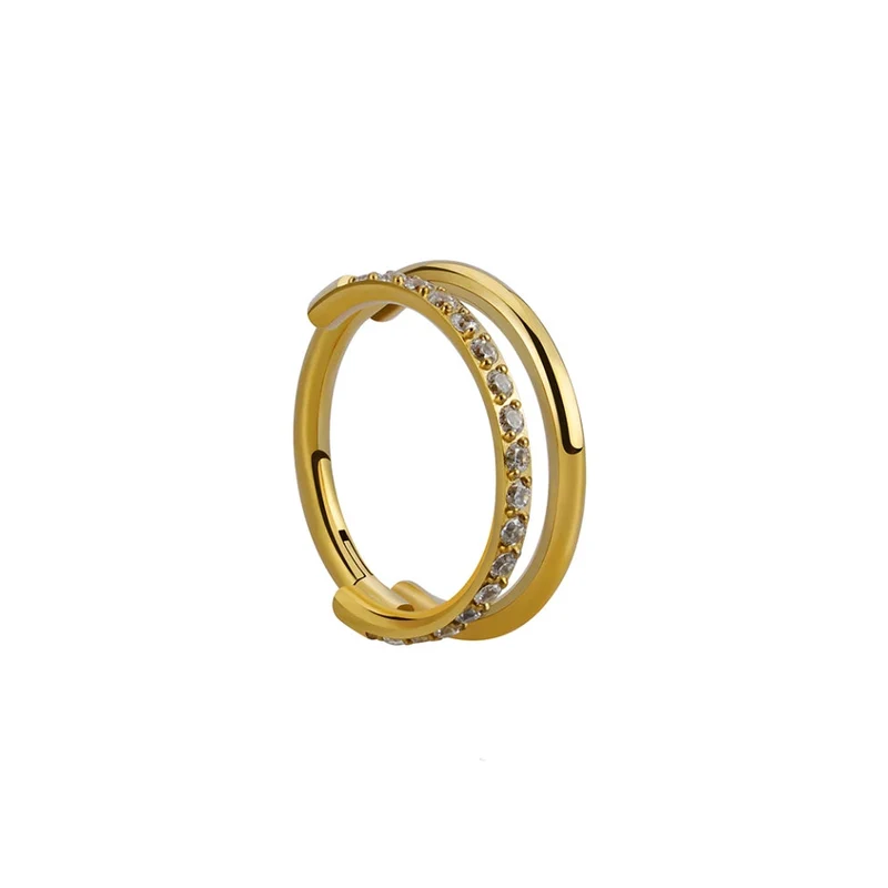 Double hoop nose ring with CZ 16 gauge ASTM F136 Titanium