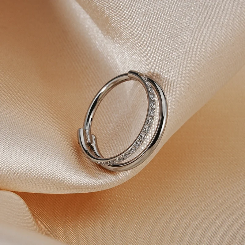 Double hoop nose ring with CZ 16 gauge ASTM F136 Titanium