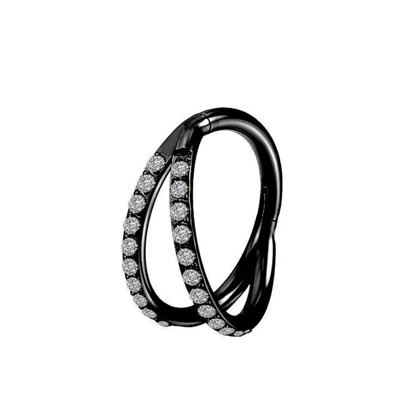 Double nose ring with CZ titanium 16G