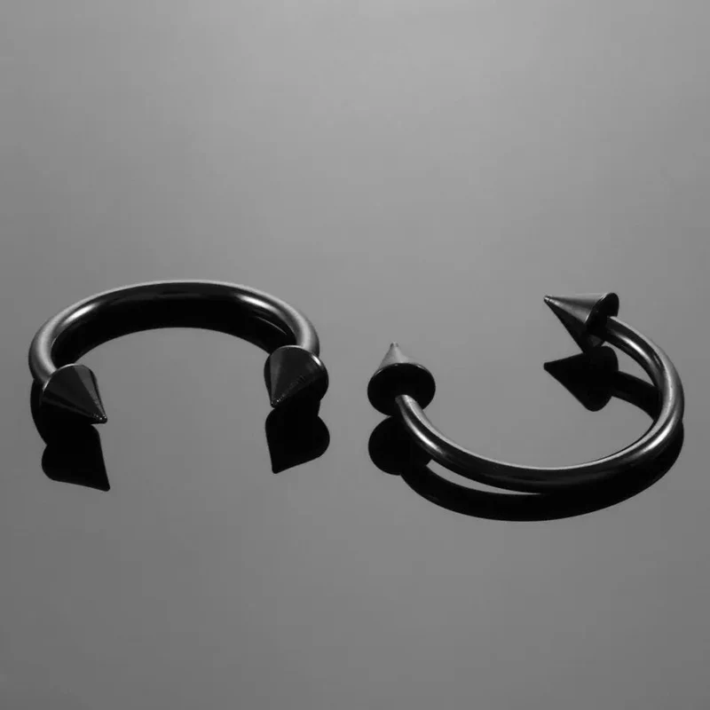 Half hoop nose ring with arrows horseshoe with spikes F136 titanium 16 gauge 8 mm