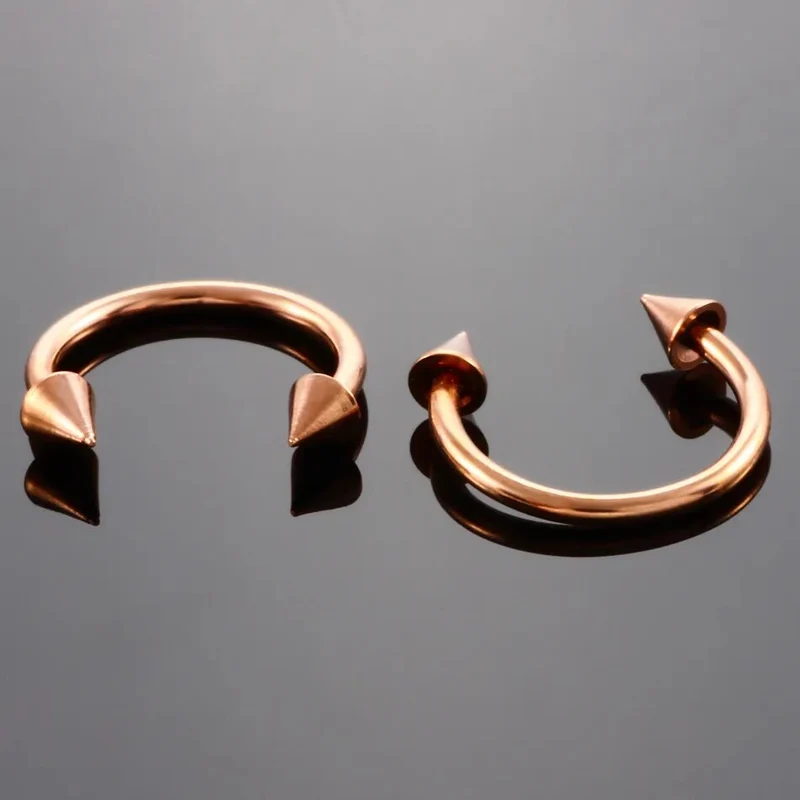 Half hoop nose ring with arrows horseshoe with spikes F136 titanium 16 gauge 8 mm