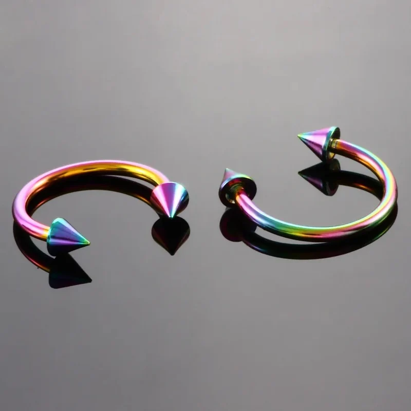 Half hoop nose ring with arrows horseshoe with spikes F136 titanium 16 gauge 8 mm