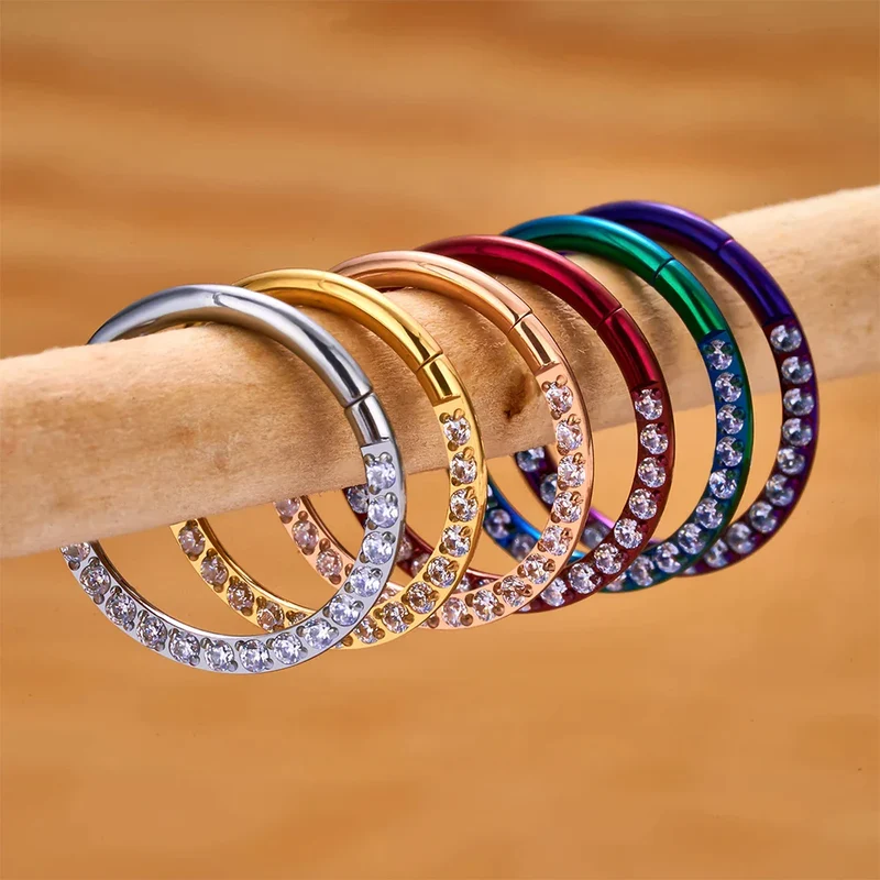 Diamond nose ring 16g titanium with CZ red green blue gold rose gold
