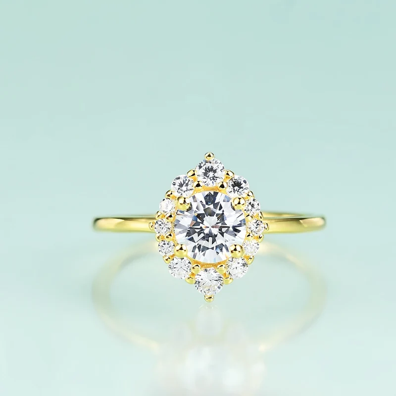 Moissanite solitaire ring halo setting round cut