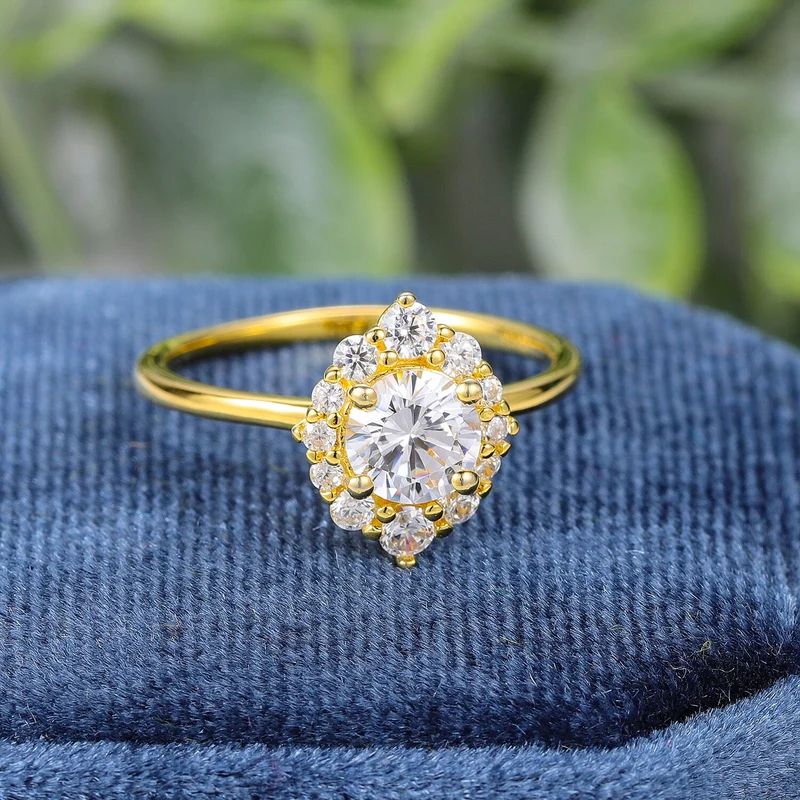 Moissanite solitaire ring halo setting round cut