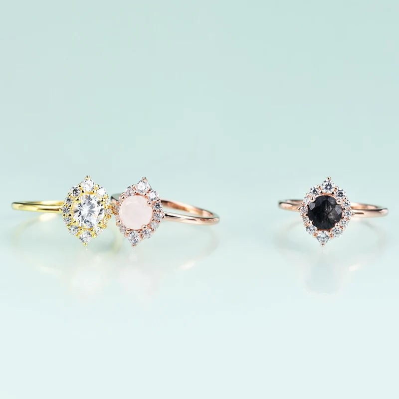 Moissanite solitaire ring halo setting round cut