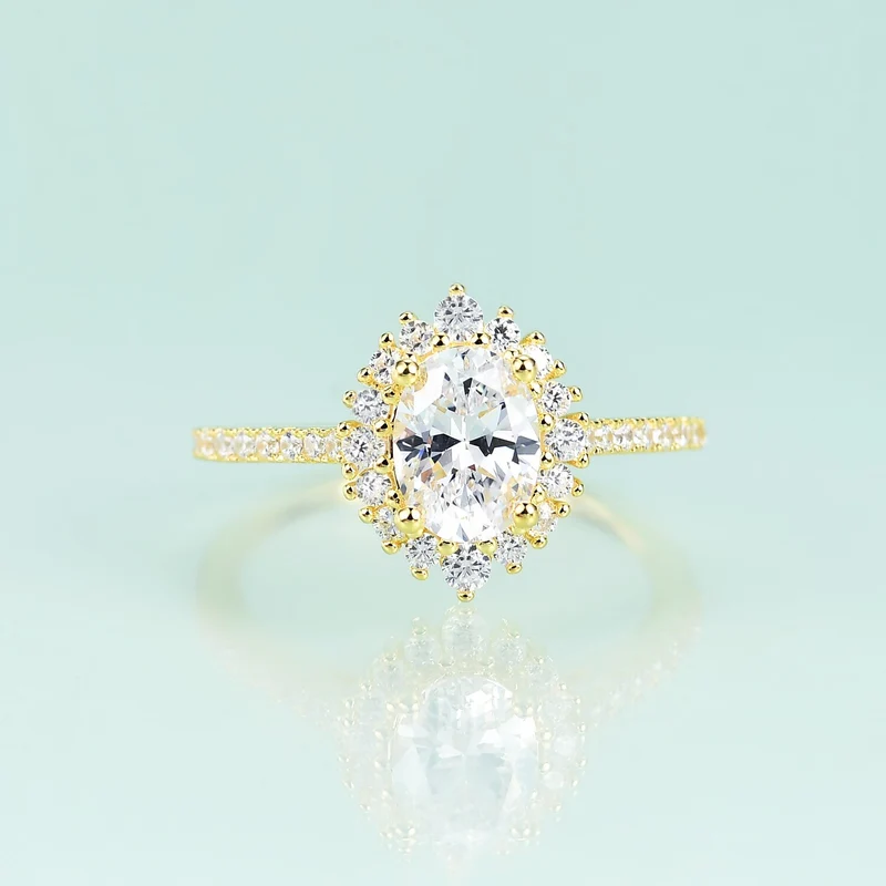 Moissanite engagement ring 14K yellow gold oval cut solitaire ring