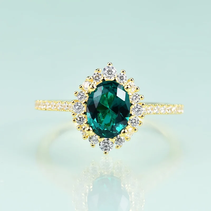 Green emerald wedding ring oval cut yellow gold art deco