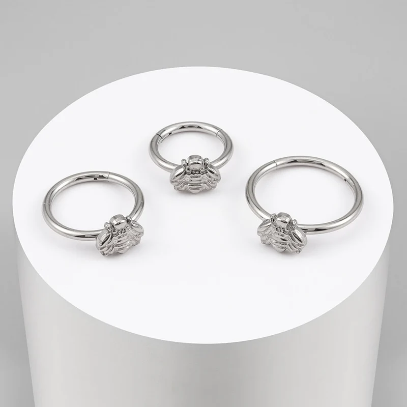 Cute helix piercing with a bee titanium earring hoops