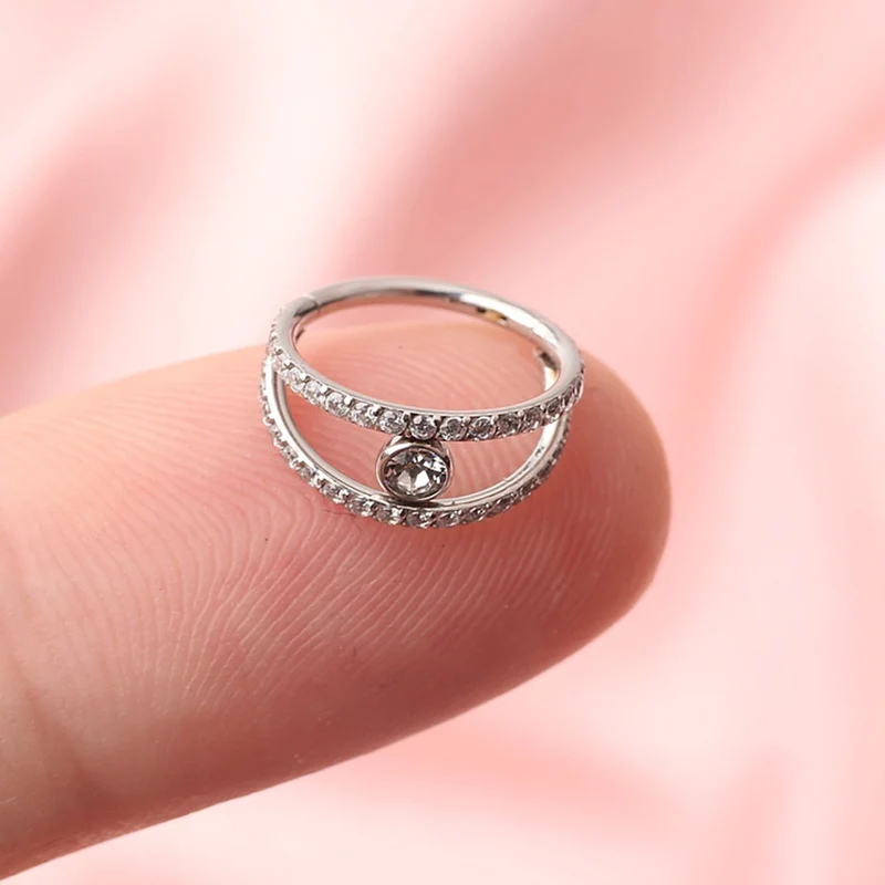 Pretty double helix piercing with CZ titanium 16G