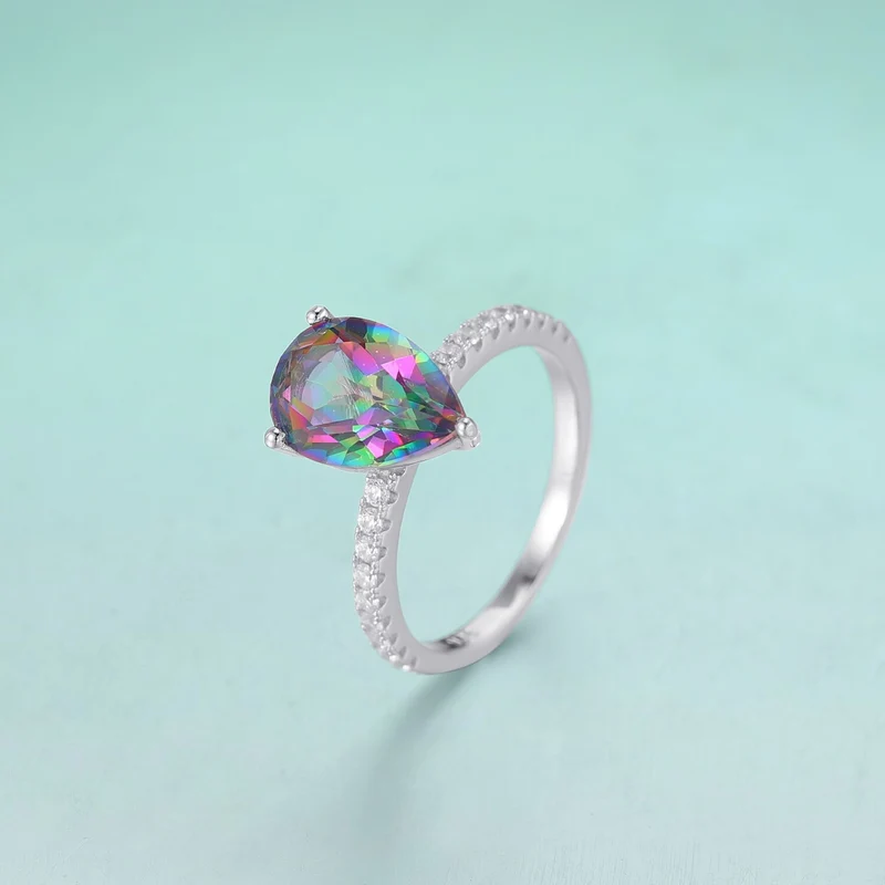 Rainbow quartz ring with a natural rainbow quartz stone