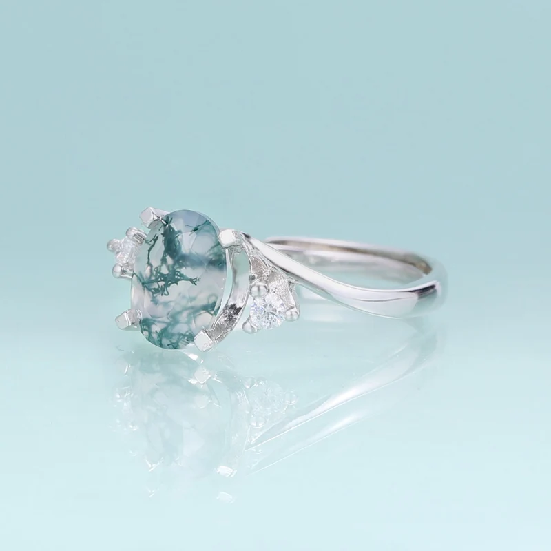 Real moss agate ring oval shape in silver