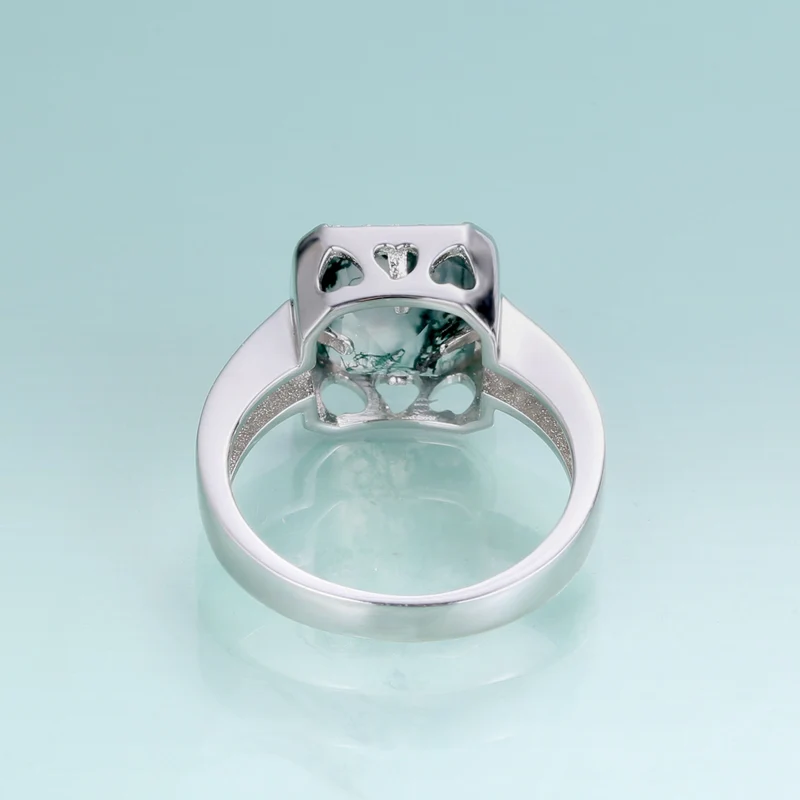 Men's moss agate ring square shape halo setting in silver