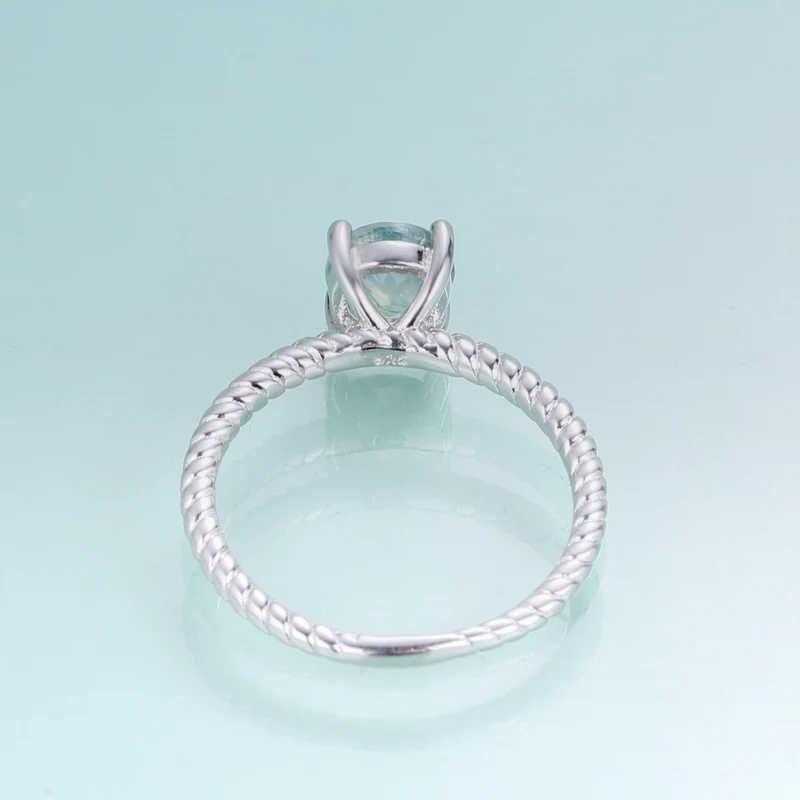 Women's moss agate ring solitaire ring minimalist and dainty in silver
